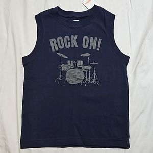 VINTAGE Boys GYMBOREE Sz 5 Tank Top Sleeveless Shirt Navy Blue Drums Rock On NWT